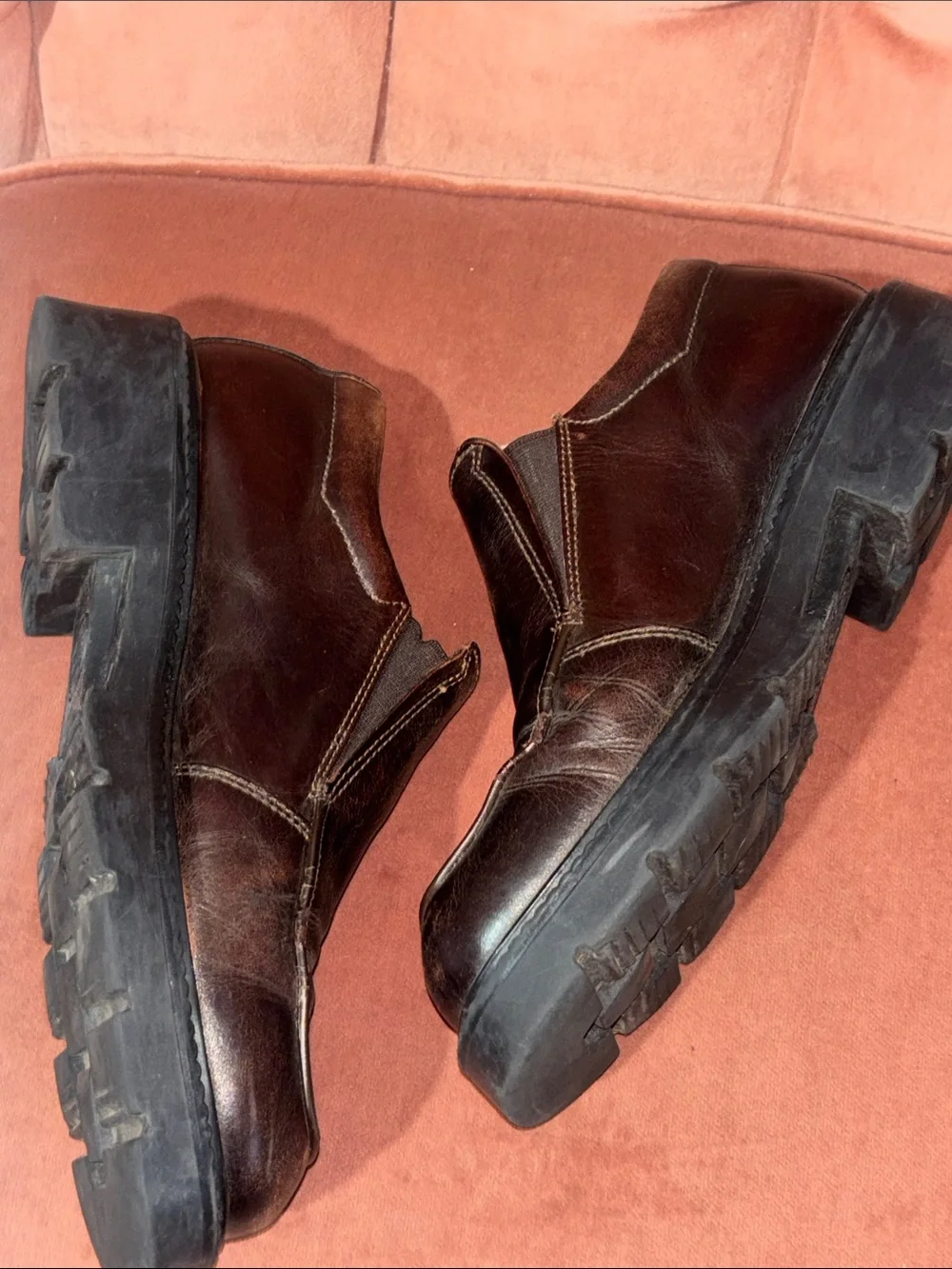 Aldo chunky lug sole burgundy brown leather loafer slip on punk grunge shoe 41